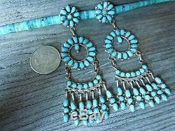 Vintage ZUNI Chandelier Earrings with Sterling Silver and Turquoise Signed 3.75