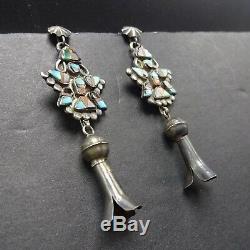 Vintage ZUNI KNIFEWING Inlay and Sterling SQUASH BLOSSOM Repurposed EARRINGS