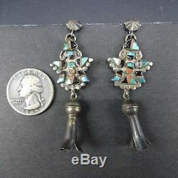 Vintage ZUNI KNIFEWING Inlay and Sterling SQUASH BLOSSOM Repurposed EARRINGS