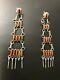 Vintage Zuni Sterling Silver & Coral Petit Point Needlepoint Chandelier Earrings