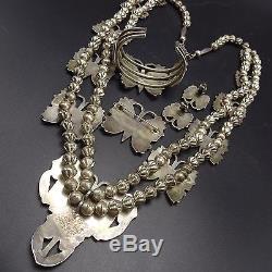 Vintage ZUNI Sterling Silver BUTTERFLY INLAY SET Necklace Bracelet Pin Earrings