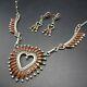 Vintage Zuni Sterling Silver Coral Needlepoint Necklace And Earrings Heart Set