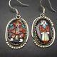 Vintage Zuni Sterling Silver Kachina Inlay Turquoise Coral Mop Pierced Earrings
