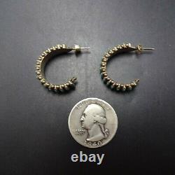 Vintage ZUNI Sterling Silver TURQUOISE Needlepoint Half Hoop EARRINGS Pierced