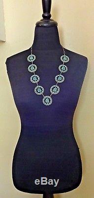 Vintage ZUNI Sterling Silver & TURQUOISE Needlepoint NECKLACE & EARRINGS Set