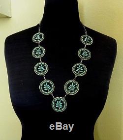 Vintage ZUNI Sterling Silver & TURQUOISE Needlepoint NECKLACE & EARRINGS Set