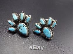 Vintage ZUNI Sterling Silver & TURQUOISE Petit Point Cluster EARRINGS