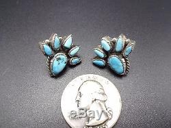 Vintage ZUNI Sterling Silver & TURQUOISE Petit Point Cluster EARRINGS