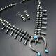 Vintage Zuni Sterling Silver Turquoise Squash Blossom Necklace Earrings Set