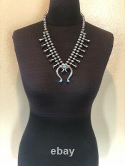 Vintage ZUNI Sterling Silver TURQUOISE Squash Blossom NECKLACE EARRINGS Set