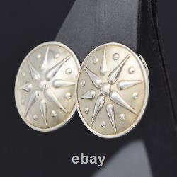 Vintage Zolotas 950 Sterling Silver Greek Vergina Sun Star Clip On Earrings