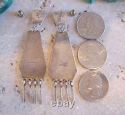 Vintage Zuni 3 Sterling Silver MULTI-GEM MOSAIC INLAY Dangle Post Earrings