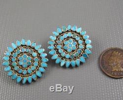 Vintage Zuni Dishta Sterling Flush Inlay Turquoise Snowflake Earring Clips