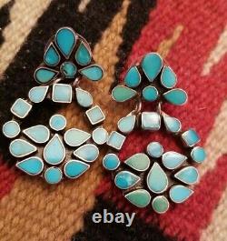 Vintage Zuni Dishta Turquoise Sterling Silver Earrings 1.5 inches