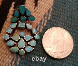 Vintage Zuni Dishta Turquoise Sterling Silver Earrings 1.5 inches
