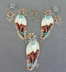 Vintage Zuni Eldred Martinez Signed Inlay Corn Maiden Necklace & Earrings Set