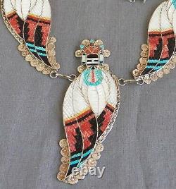 Vintage Zuni Eldred Martinez Signed Inlay Corn Maiden Necklace & Earrings Set