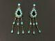 Vintage Zuni Indian Chandeliers Turquoise Sterling Silver Earrings
