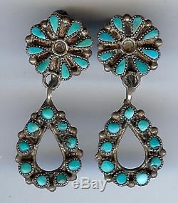 Vintage Zuni Indian Sterling Silver Turquoise Screwback Dangle Earrings