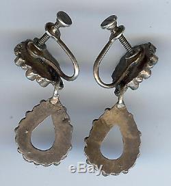 Vintage Zuni Indian Sterling Silver Turquoise Screwback Dangle Earrings