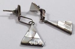 Vintage Zuni MOP Inlay Sterling Silver Triangular Dangle Earrings