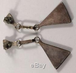 Vintage Zuni MOP Inlay Sterling Silver Triangular Dangle Earrings