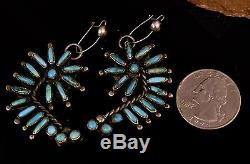 Vintage Zuni Navajo Old Pawn TURQUOISE Sterling Dangle Post Earrings
