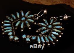 Vintage Zuni Navajo Old Pawn TURQUOISE Sterling Dangle Post Earrings