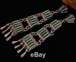 Vintage Zuni R H Pinto Old Pawn Needle Point Turquoise Sterling Dangle Earrings