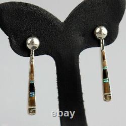 Vintage Zuni Reversible Opal Earrings Turquoise Tiger Eye Native American 2 in 1