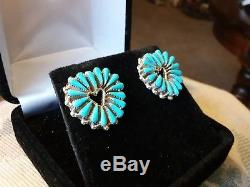 Vintage Zuni Sleeping Beauty Turquoise Heart Sterling Silver Earrings