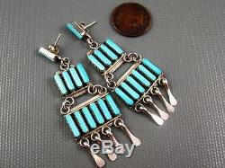 Vintage Zuni Sterling Needle Point Turquoise Triple Tier Earrings A. Pinto