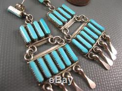 Vintage Zuni Sterling Needle Point Turquoise Triple Tier Earrings A. Pinto