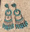 Vintage Zuni Sterling Silver And Turquoise Long Chandelier Earrings P. Laate