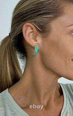Vintage Zuni Sterling Silver Green Cobblestone Inlay Turquoise Hoop Earrings