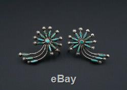 Vintage Zuni Sterling Silver Natural Turquoise Petit Point Screw Earrings ES1904