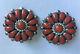 Vintage Zuni Sterling Silver & Red Coral Cluster Earrings By Alice Quam