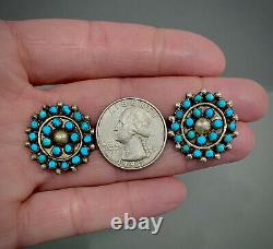 Vintage Zuni Sterling Silver Turquoise Cluster Post Earrings OLD