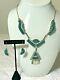 Vintage Zuni Sterling Silver Turquoise Necklace Earring Set Signed Hh