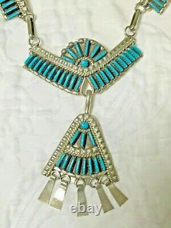 Vintage Zuni Sterling Silver Turquoise Necklace Earring Set Signed HH
