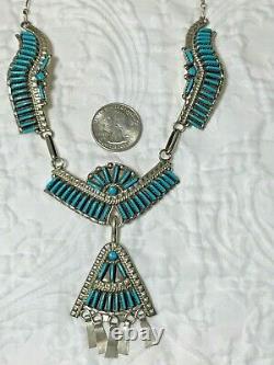 Vintage Zuni Sterling Silver Turquoise Necklace Earring Set Signed HH