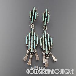Vintage Zuni Sterling Silver Turquoise Petit Point Cluster Dangle Post Earrings