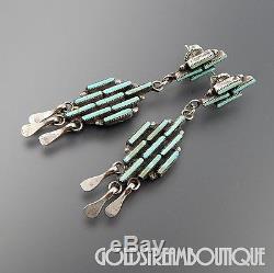 Vintage Zuni Sterling Silver Turquoise Petit Point Cluster Dangle Post Earrings