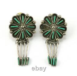 Vintage Zuni Sterling Silver Turquoise Petit Point Dangle Post Earrings