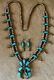 Vintage Zuni Sterling Turquoise Inlay Squash Blossom Necklace And Earrings Set