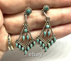 Vintage Zuni Sterling silver Turquoise Petit Point Chandelier Dangle Earrings