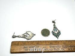 Vintage Zuni Sterling silver Turquoise Petit Point Chandelier Dangle Earrings