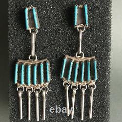 Vintage Zuni Sterling silver Turquoise Petit Point Chandelier Earrings Dangle 2