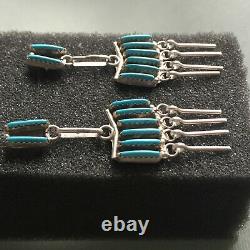 Vintage Zuni Sterling silver Turquoise Petit Point Chandelier Earrings Dangle 2