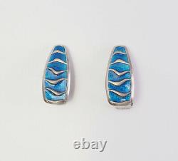 Vintage blue enamel sterling silver earrings Agnar Skrede D. Andersen Norway